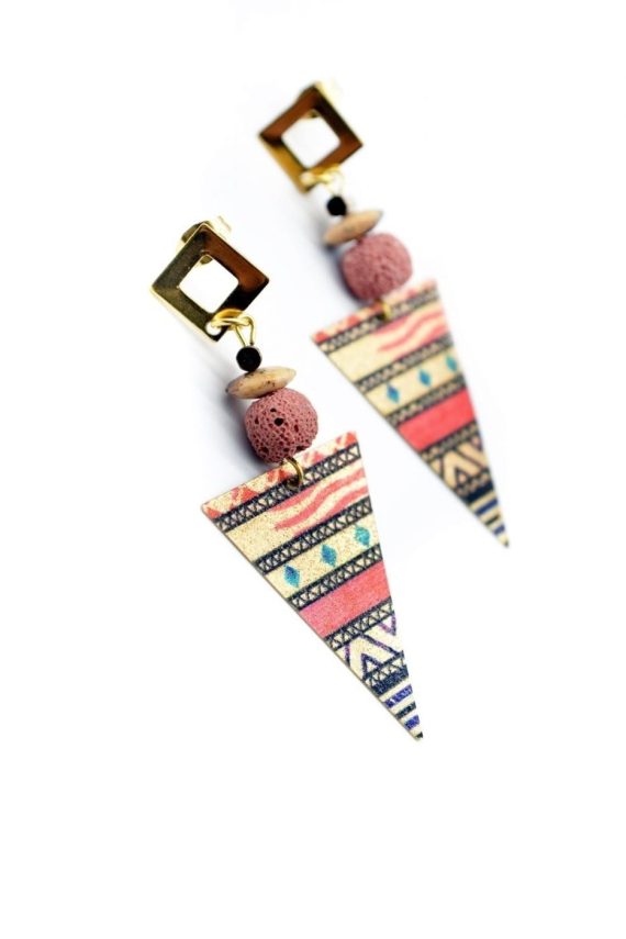 Ατσάλινα σκουλαρίκια με ethnic μοτίφ, με ημιπολύτιμους λίθους 2 | Pyroessa