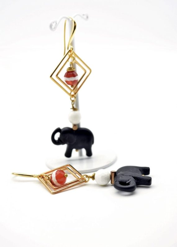 Boho σκουλαρίκια ελεφαντάκια με ημιπολύτιμες πέτρες 4 | Pyroessa