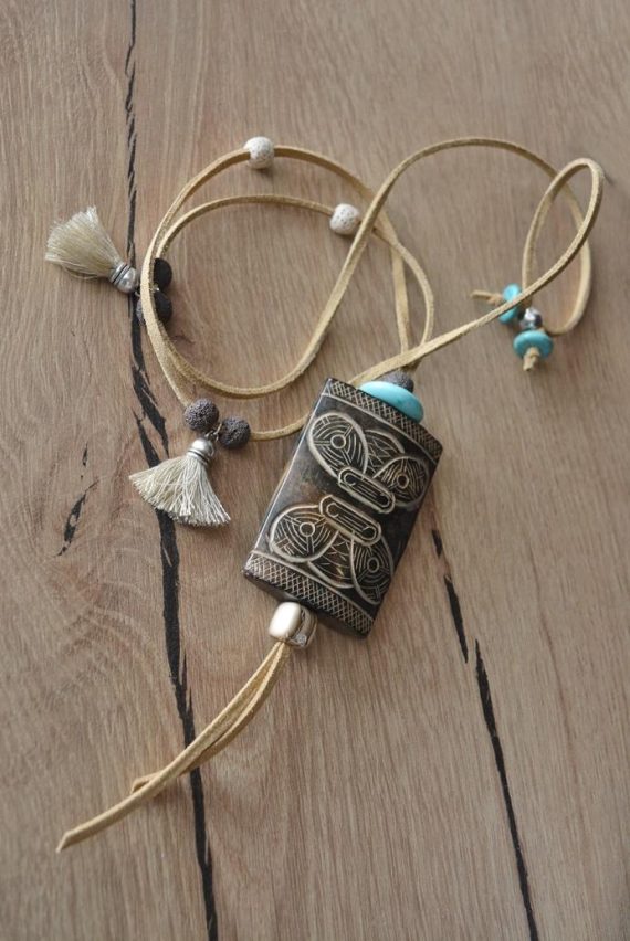 Tribal pendant με νεφρίτη, λάβα, χαολίτη 1 | Pyroessa
